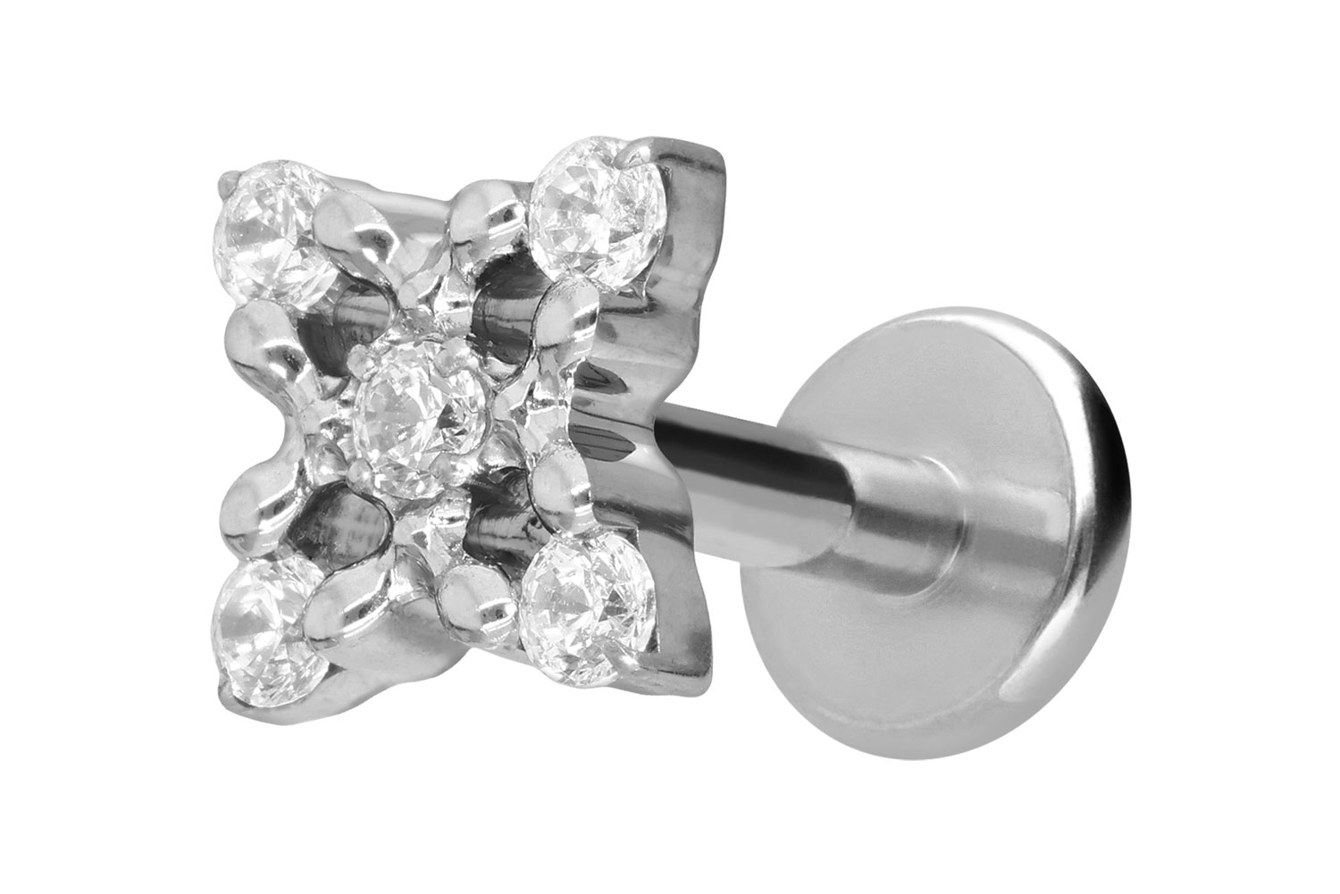 Titan Labret Piercing mit Innengewinde KRISTALLBLUME